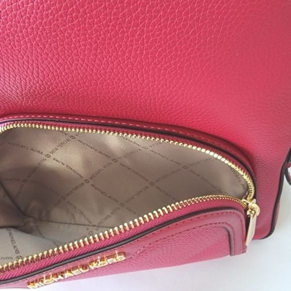 Michael Kors JACEE Carmine Pink LEATHER Backpack & Card Case BUNDLE NWT! - Picture 6 of 15